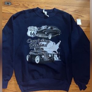 Navy Blue Cruising Oldies Graphic Crewneck Sweatshirt